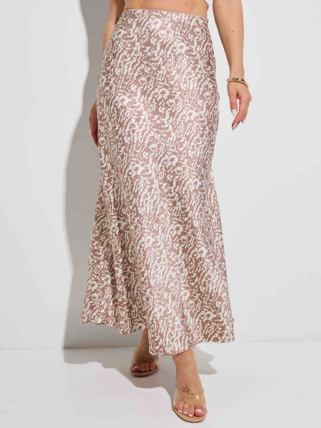 Юбка-макси атласная классическая, бежево-коричневая