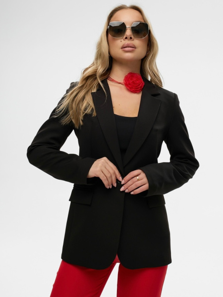 Женский классический приталенный жакет, черный