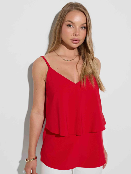 Женский топ на бретельках с воланом, красный