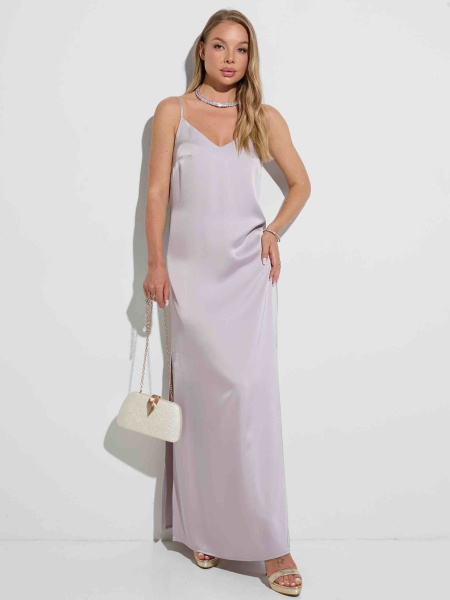 Платье атласное макси на регулируемых бретельках, жемчужно-бежевое