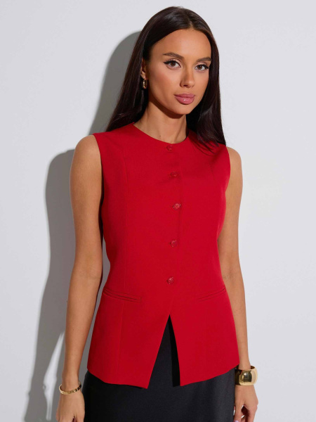 Жилет приталенный с круглой горловиной, красный