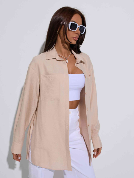 Рубашка женская с накладными карманами из вискозы, бежевая