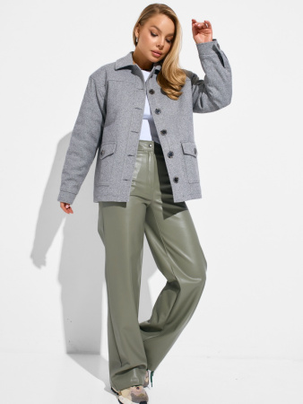 Женские брюки из эко-кожи прямого кроя, оливковые