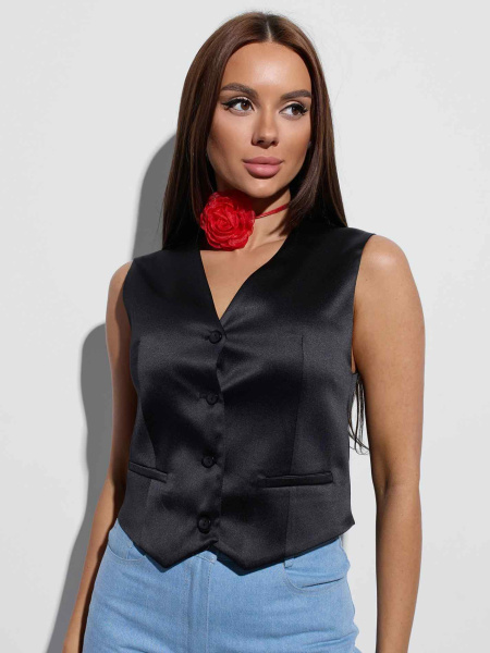 Атласный женский жилет классический, черный