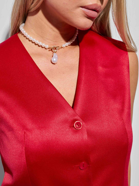 Атласный женский жилет классический, красный