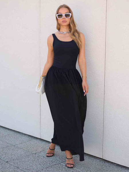 Сарафан летний макси с карманами, черный