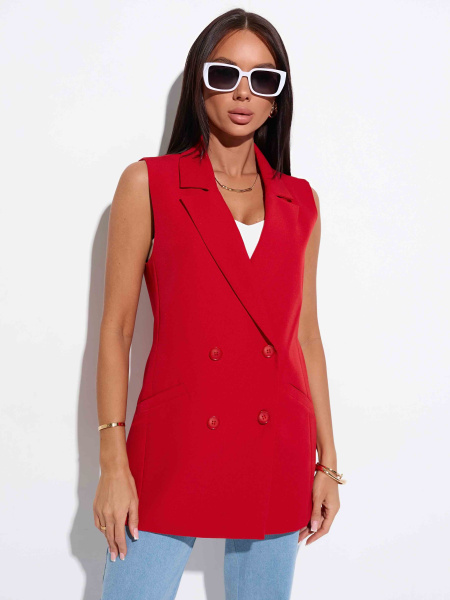 Жилет женский удлиненный двубортный, красный