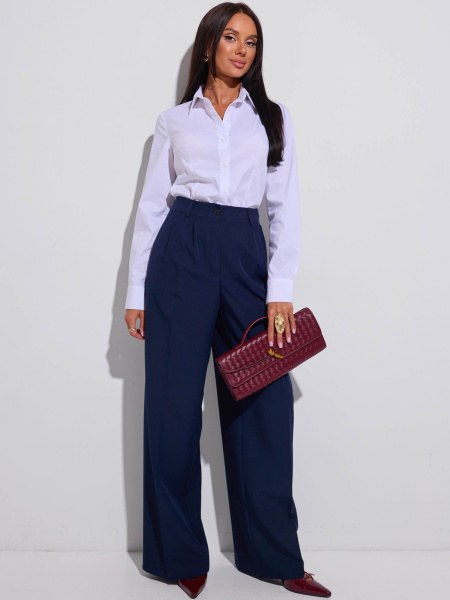 Брюки-палаццо женские с высокой посадкой, темно-синие