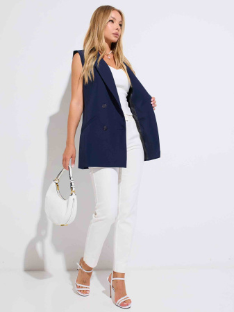 Жилет женский удлиненный двубортный, темно-синий