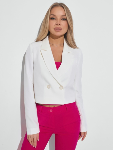 Жакет женский укороченный двубортный, белый