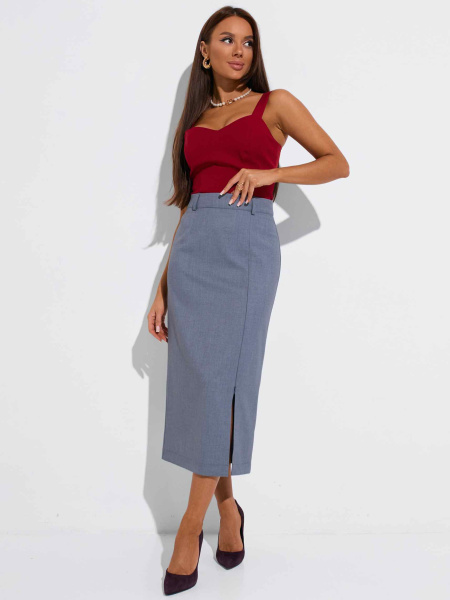 Юбка-миди классическая с разрезом на молнии, серая