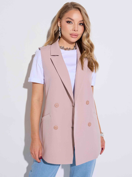 Жилет женский удлиненный двубортный, темно-бежевый