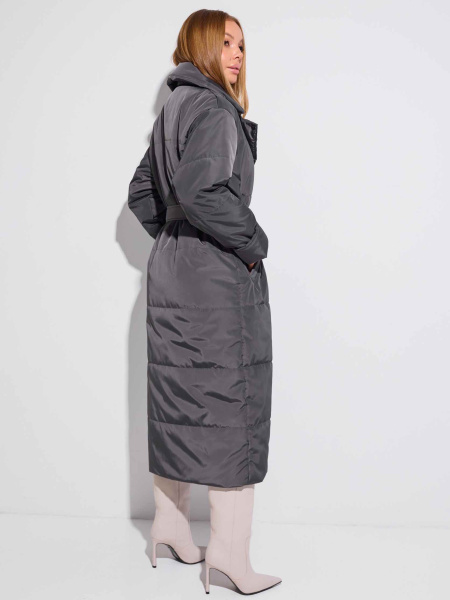 Демисезонное двубортное пальто с поясом, графит