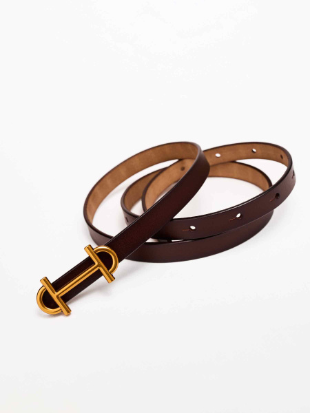 Ремень узкий из натуральной кожи, коричневый