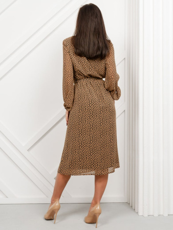 Платье женское классическое, бежево-черный леопадр