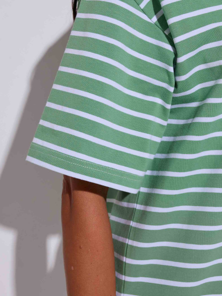 Футболка оверсайз в полоску, зелено-белая