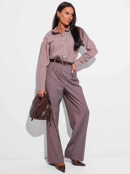 Рубашка женская оверсайз в полоску, кофейно-белая