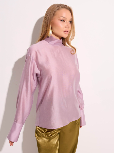 Блузка с воротником-стойкой и съемным бантом, пыльно-розовая