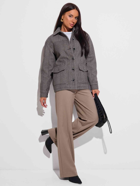 Куртка-рубашка утепленная из пальтовой ткани, черно-серая