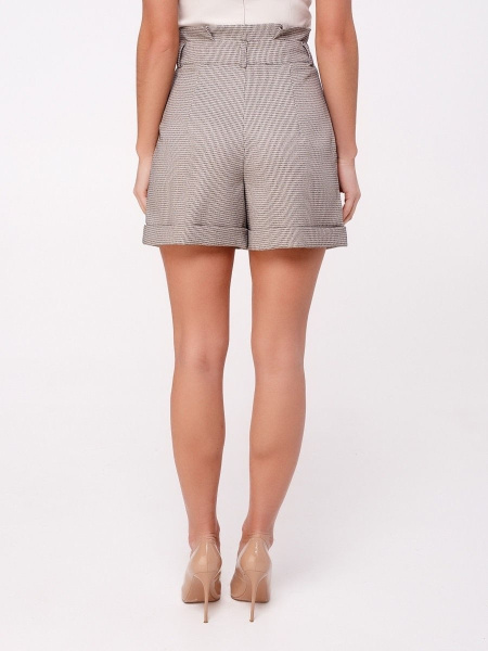 Шорты женские со сборкой на талии, черно-бежевая клетка