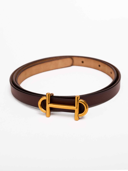 Ремень узкий из натуральной кожи, коричневый