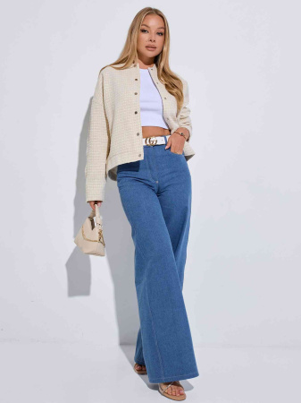 Бомбер женский из твида, золотисто-бежевый