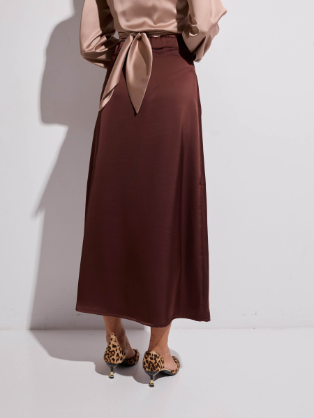 Юбка-миди атласная, горький шоколад