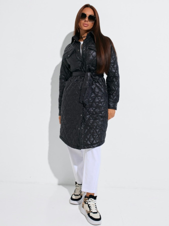 Пальто женское стеганое с накладными карманами, черное