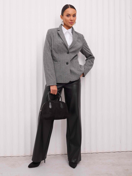 Женский классический приталенный жакет из твида, светло-серый