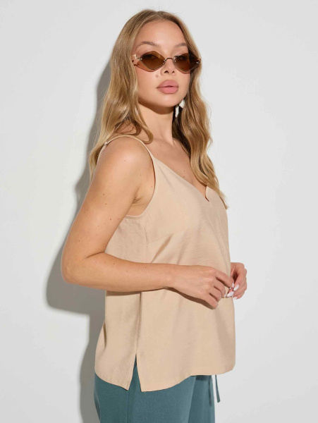 Топ базовый из вискозы на тонких бретельках, бежевый