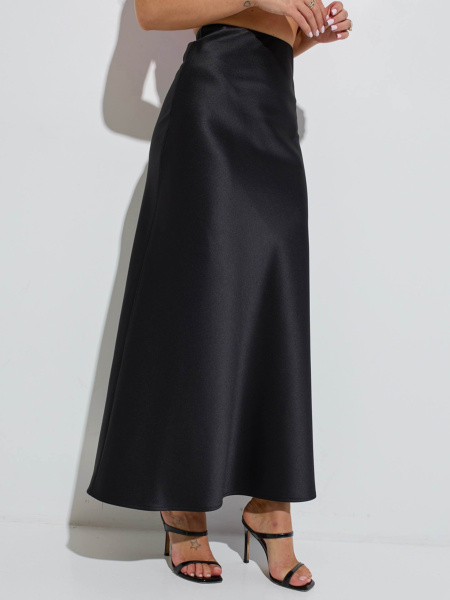 Атласная юбка-макси, черная