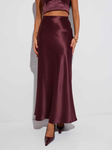 Атласная юбка-макси, горький шоколад 
