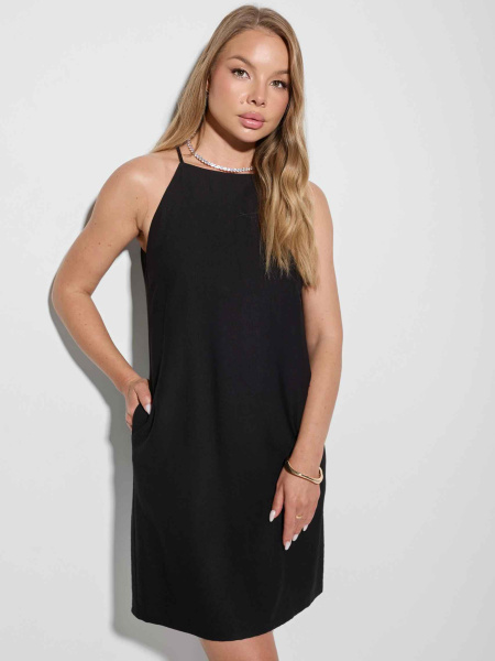 Платье мини летнее на бретельках, черное