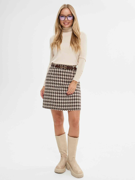 Юбка из твида с высокой талией, коричнево-бежевая