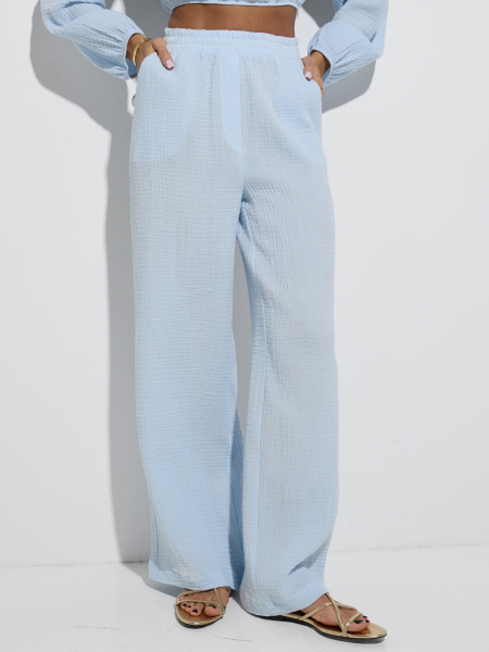 Летние брюки свободного кроя из муслина, светло-голубые