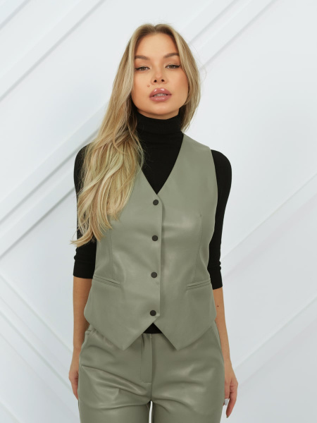 Жилет женский классический из экокожи, оливковый