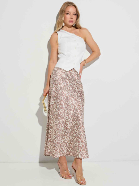 Юбка-макси атласная классическая, бежево-коричневая