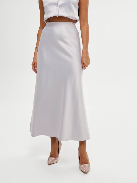Атласная юбка-макси, светло-серая