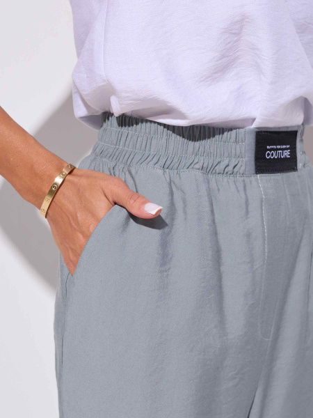 Брюки-палаццо на резинке, серо-зеленые