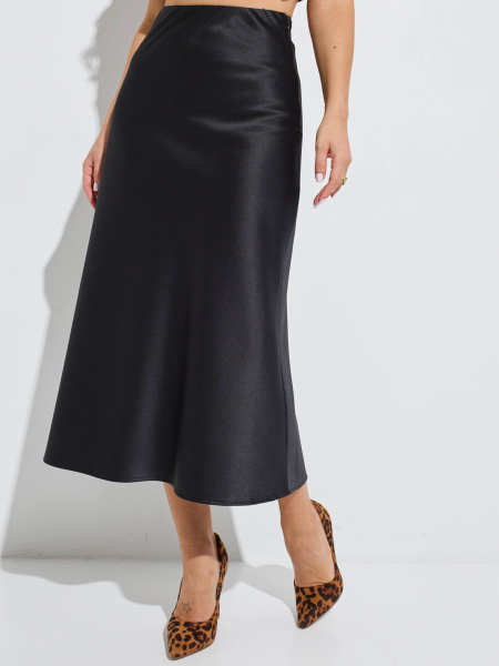Атласная юбка-миди, черная