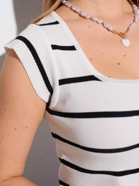 Джемпер в полоску с коротким рукавом, бело-черный