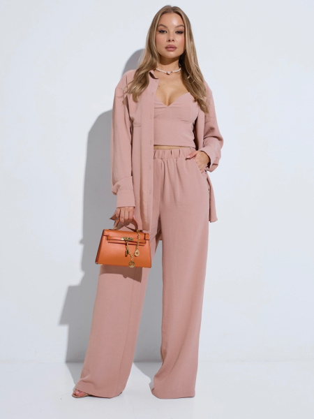 Брюки-палаццо женские на резинке, бежевые