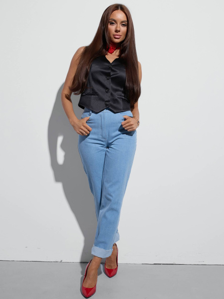 Джинсы трубы женские с необработанным краем