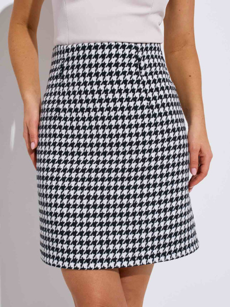 Костюм из твида «гусиная лапка» с юбкой, черно-белый