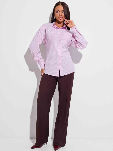 Рубашка женская с завязками, бело-розовая