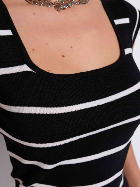 Джемпер в полоску с коротким рукавом, черно-белый