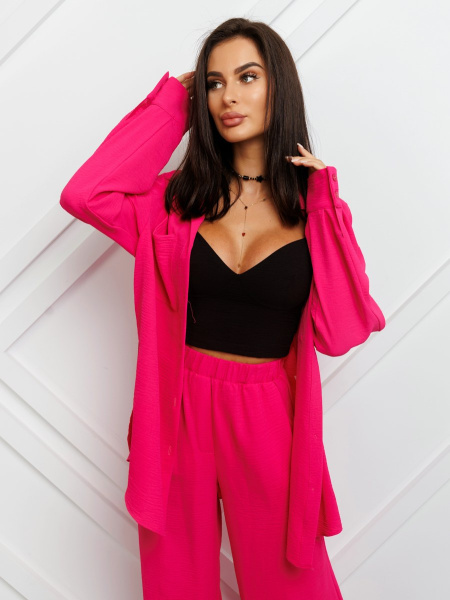 Рубашка женская с накладными карманами, фуксия