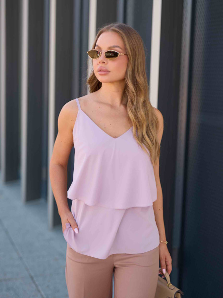 Женский топ на бретельках с воланом, темно-розовый  Женский топ на бретельках с воланом, темно-розовый