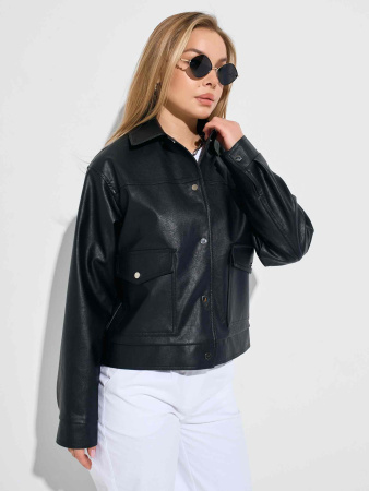 Куртка-рубашка женская из эко-кожи, черная