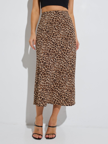 Атласная юбка-миди, леопардовая